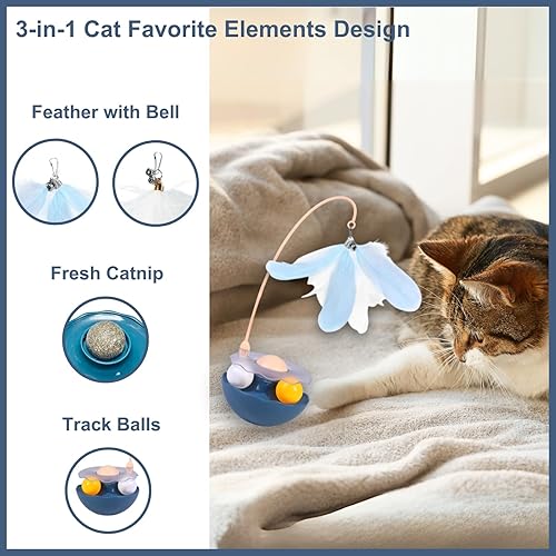 Miniatura 4 de Juguetes interactivos de plumas para gatos, hierba gatera, pelotas de pista, teaser de gatos para gatos y gatitos de interior (índigo)