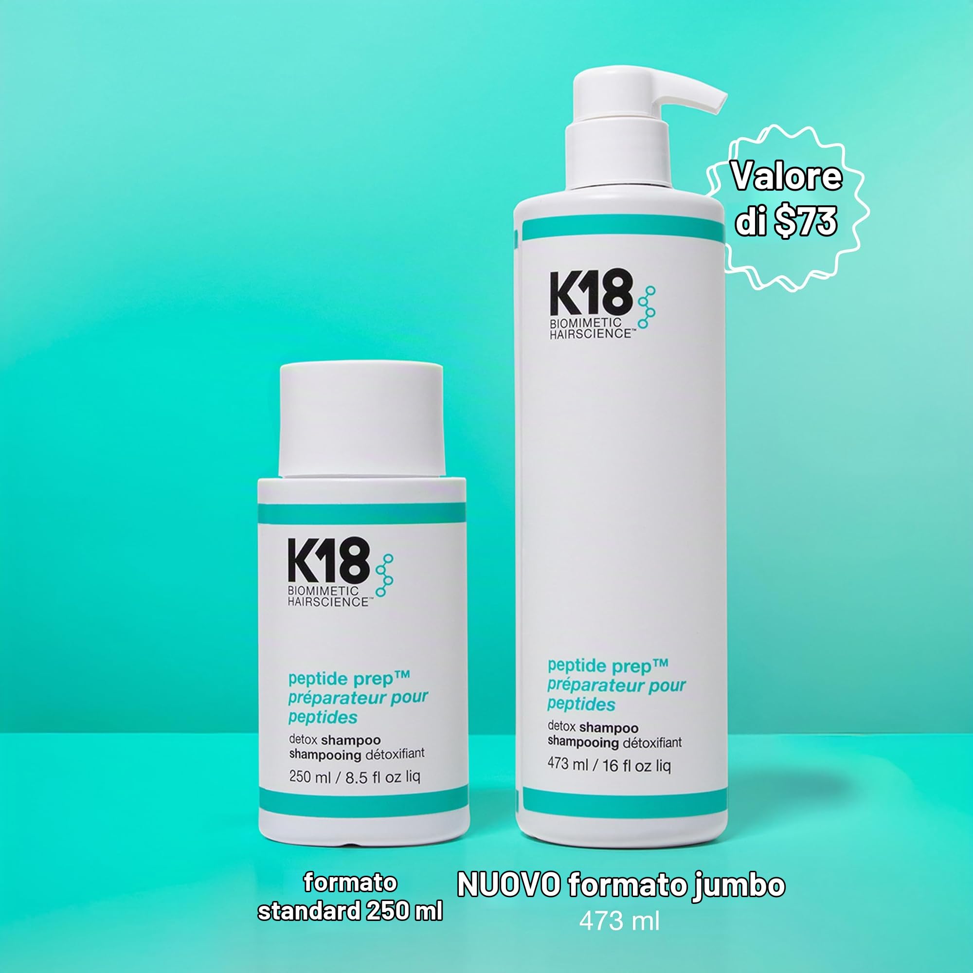 K18 PEPTIDE PREP® Detox Clarifying Shampoo, 473ml | Shampoo chiarificante per capelli colorati, rimuove residui, sporco, olio e metalli, con carbone attivo e acido salicilico