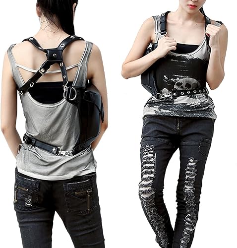 Miniatura 7 de FiveloveTwo Unisex Punk 3 Formas Multiusos Tactical Drop Leg Bag Hip Belt Cintura Hombro Fanny Packs Steampunk Bolsa Bolsa