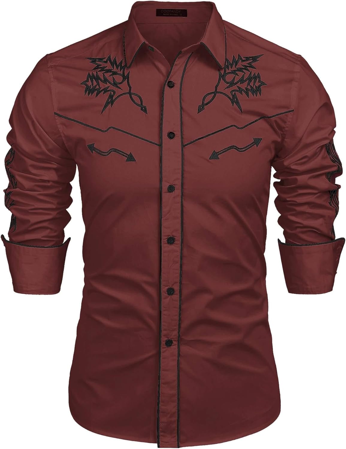 COOFANDY Men's Western Cowboy Shirt Long Sleeve Embroidered Shirt Slim Fit Cotton Casual Button Down Shirt