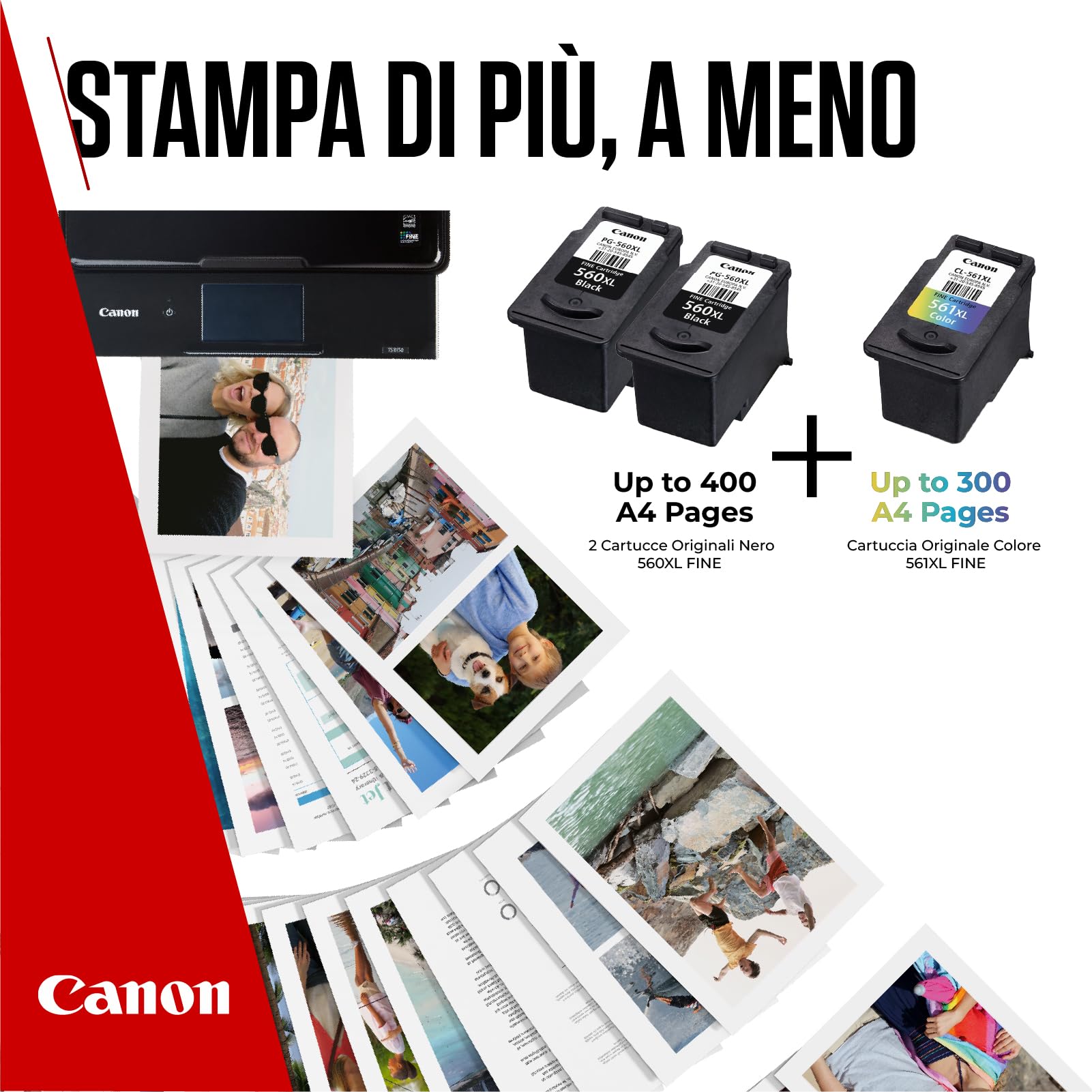 Canon Multipack Cartuccia & Carta - 3 Cartucce per Stampante Originali ad Alta Capacità PG-560XL/CL-561XL (2 x Nero, 1 x Colori) & 4x6 Carta Fotografica (50 x Fogli)