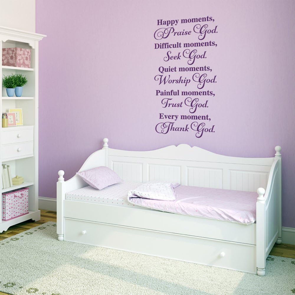 Happy Moments, Praise God, Seek, Worship, Trust, Quote Vinyl Wall Decal Sticker Art, Removable Words Home Decor, Lime Green, 22in x 38in