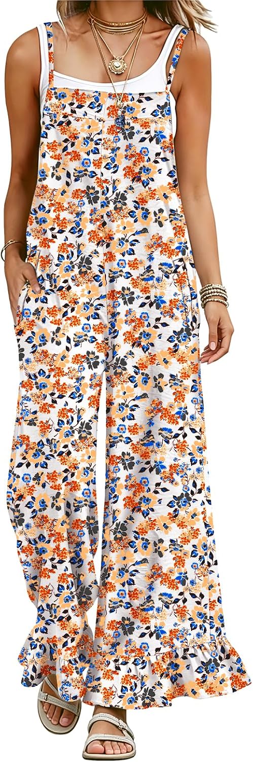 Womens Overalls Loose Casual Wide Leg Summer Jumpsuit Plus Size Boho Fashion Outfit with Adjustable Straps & Pockets XL HPF FL3GG