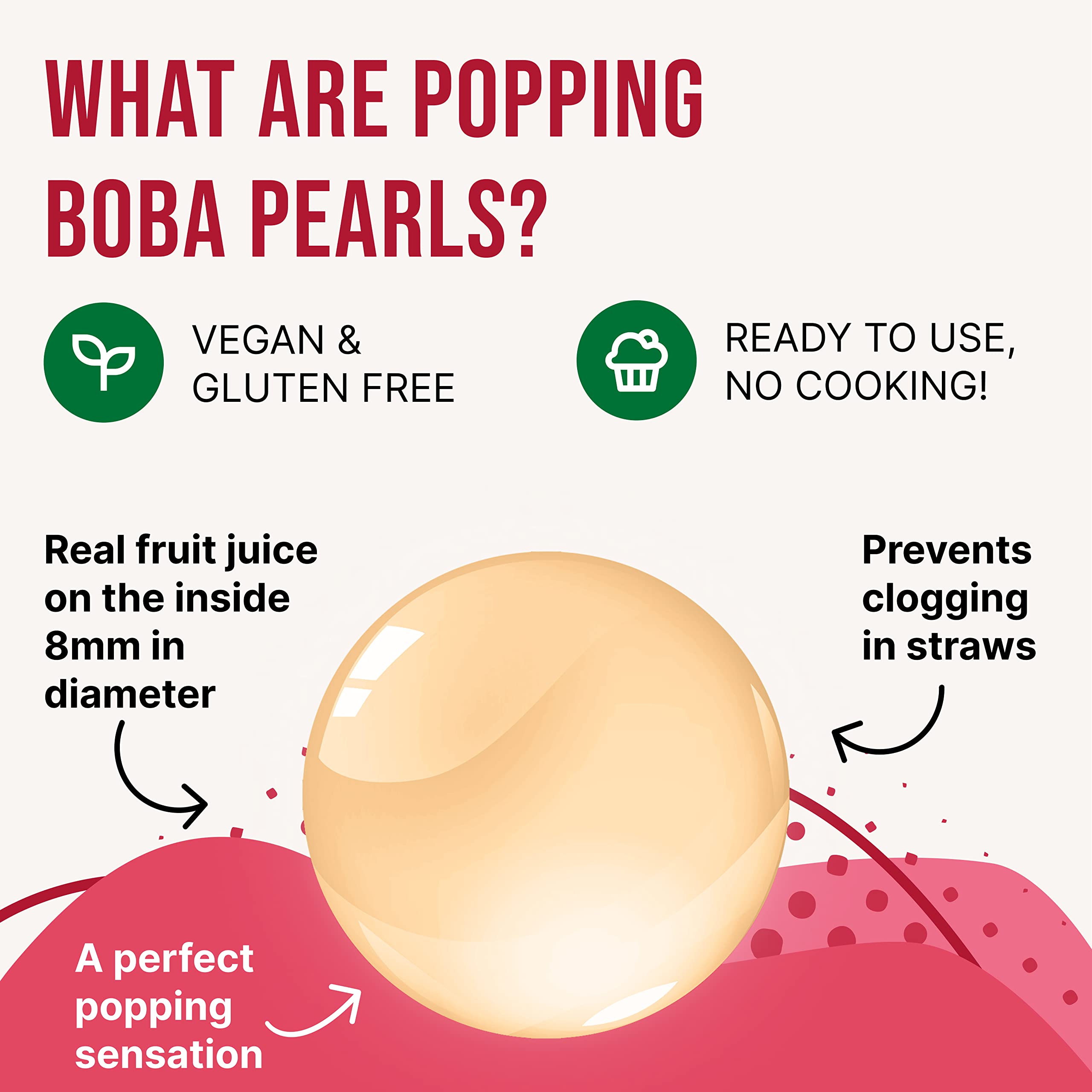 INSPIRE FOOD Bubble Tea Pearls Set 450g Strawberry Popping Boba Green Apple Syrup 300ml