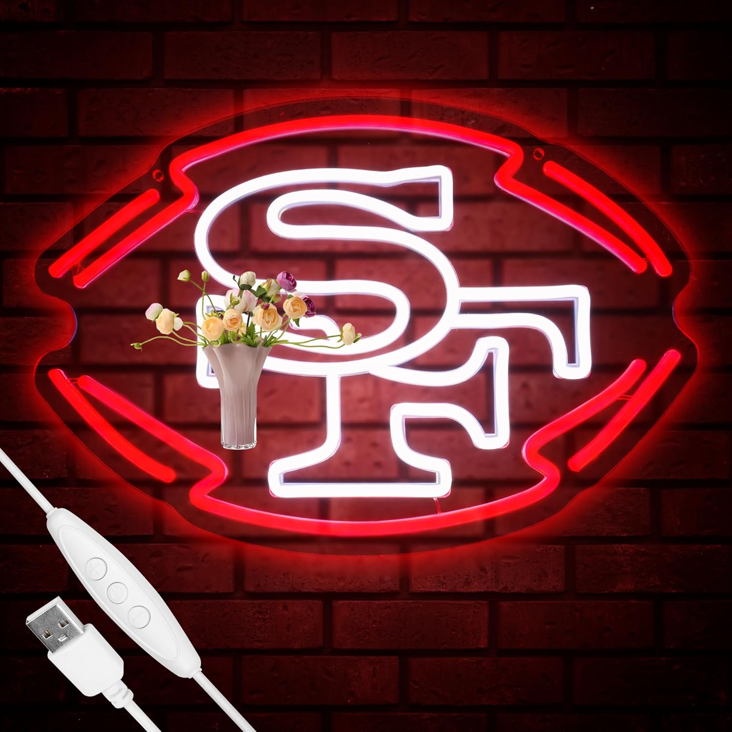 Football Team Neon Sign, Cool Dimmable Light Up Football Team Logo Hanging USB Powered for Wall Decor, Man Cave, Bedroom, Game Room Deco, Birthday Christmas Merch Gift for Boys Fans