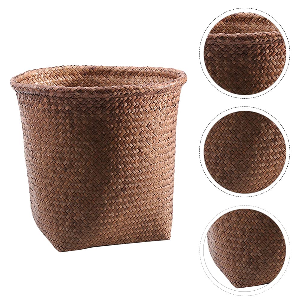 jojofuny 1 Pc Basura Cesta De Mimbre Tejida Papelera De De Papelera Con Tapa Cesto De Ropa Sucia Woven Trash Can Recipiente Con Tapa Baño Rota De Totora Oficina Canasta De Revistas
