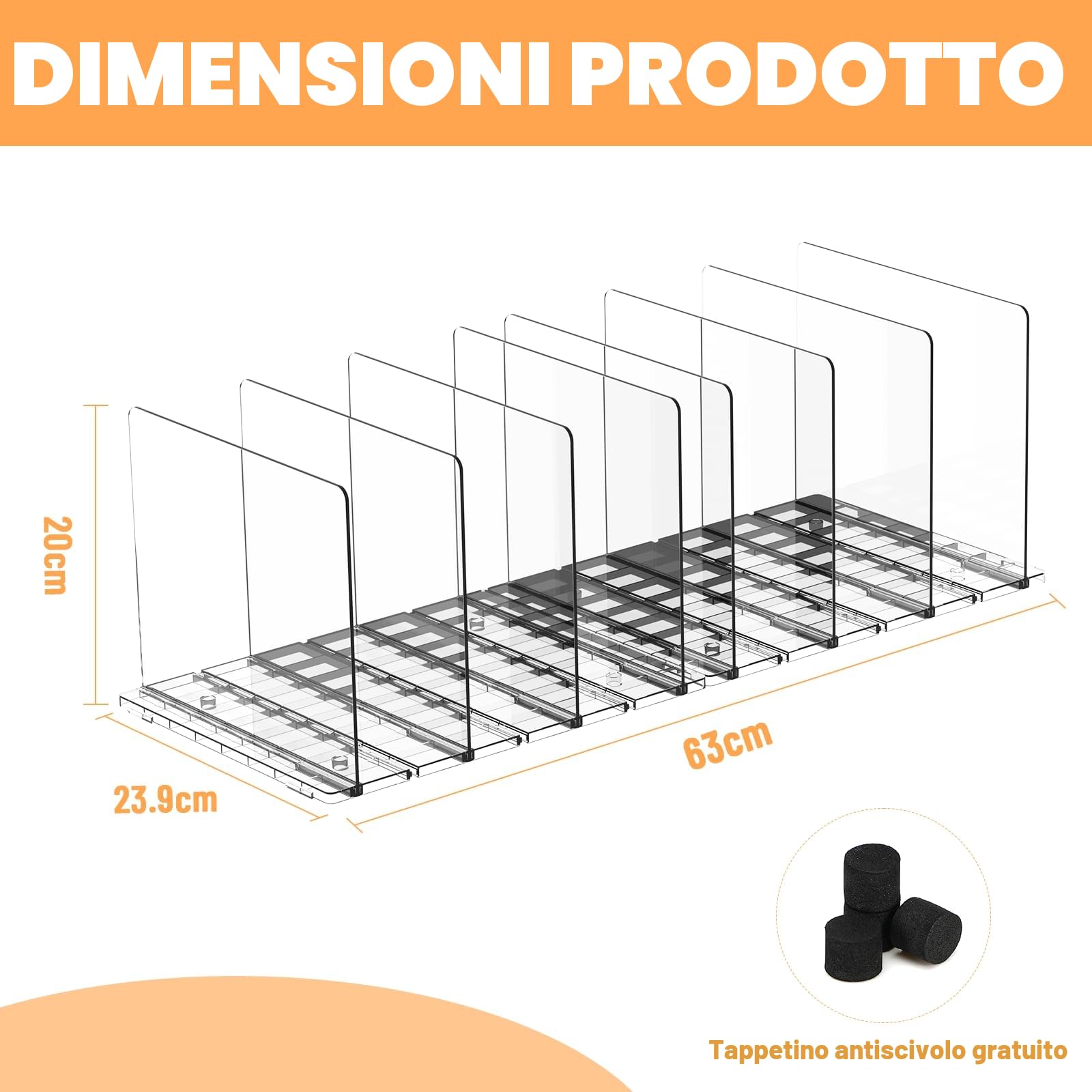 8 Pezzi Divisori Per Armadio Porta Borse Organizer Rimovibile E Regolabile Trasparente Mensole Interno Borse, Vestiti, Scarpe, Con Base