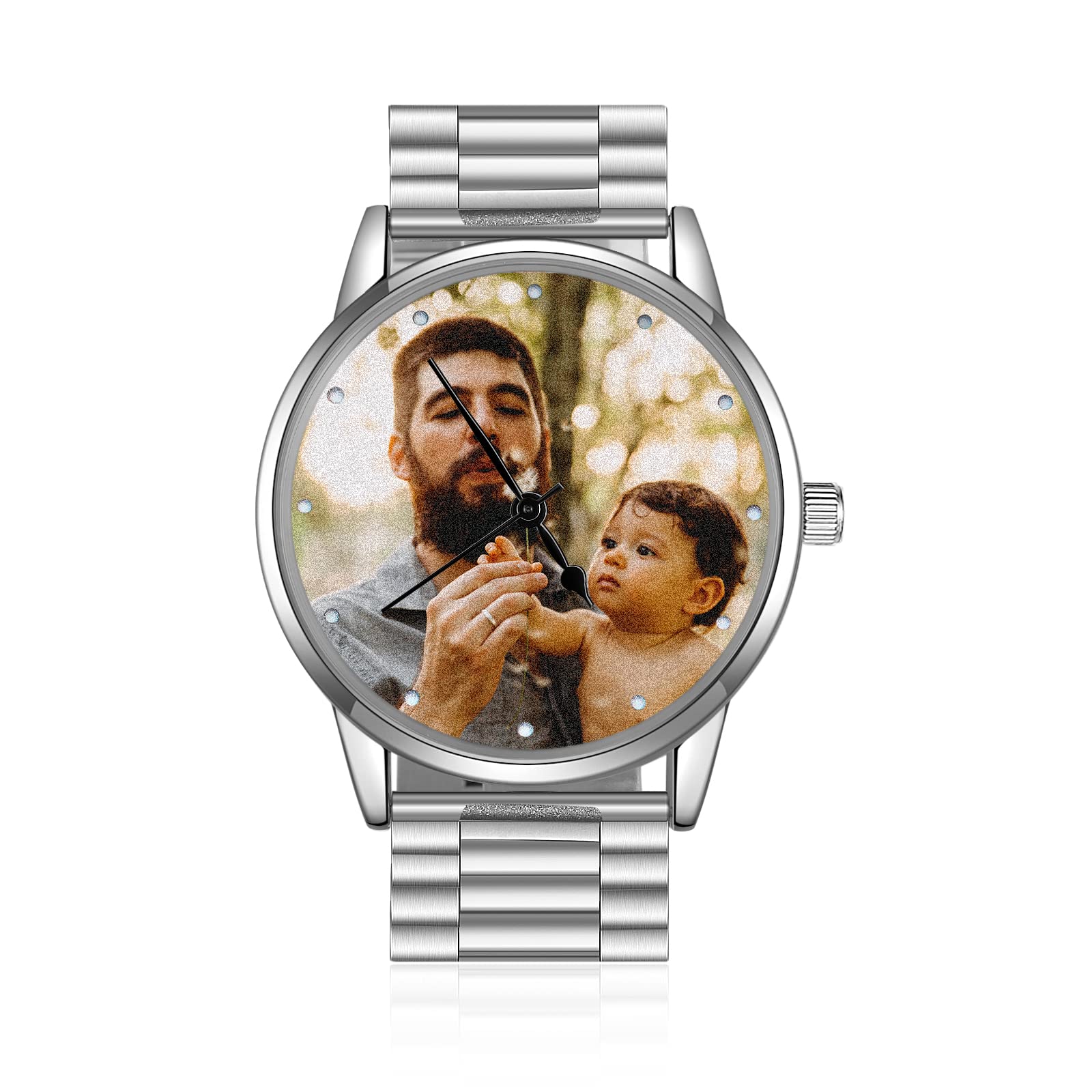 Jeweidea Personalized Photo Watch for Men Custom Engraved Name Picture Watch Stainless Steel Wrist Watch Unique Gift for Dad, Husband