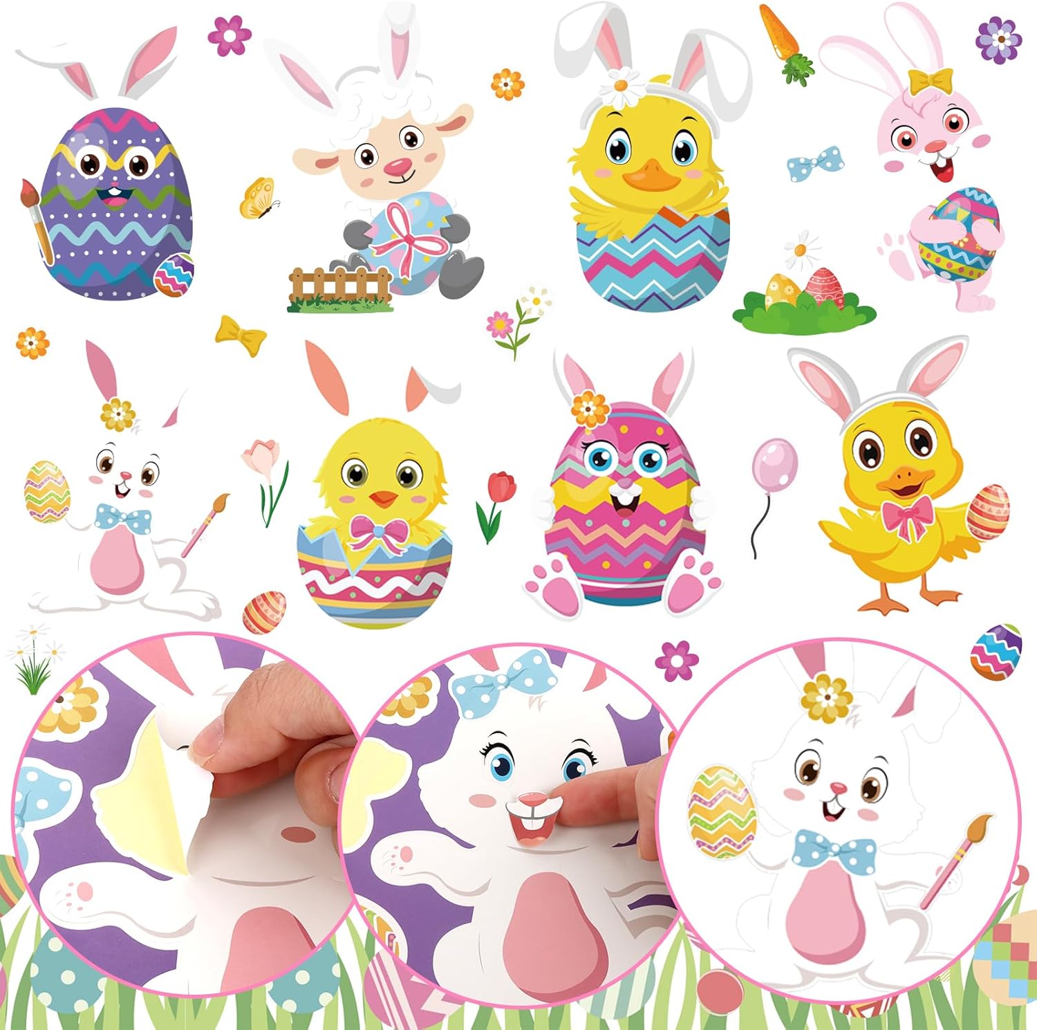 32 Sheets Make Your Own Easter Stickers, Creative Fun Egg Bunny Game Sticker Kits for Easter Kids Birthday Party Favors, DIY Art Crafts Supplies