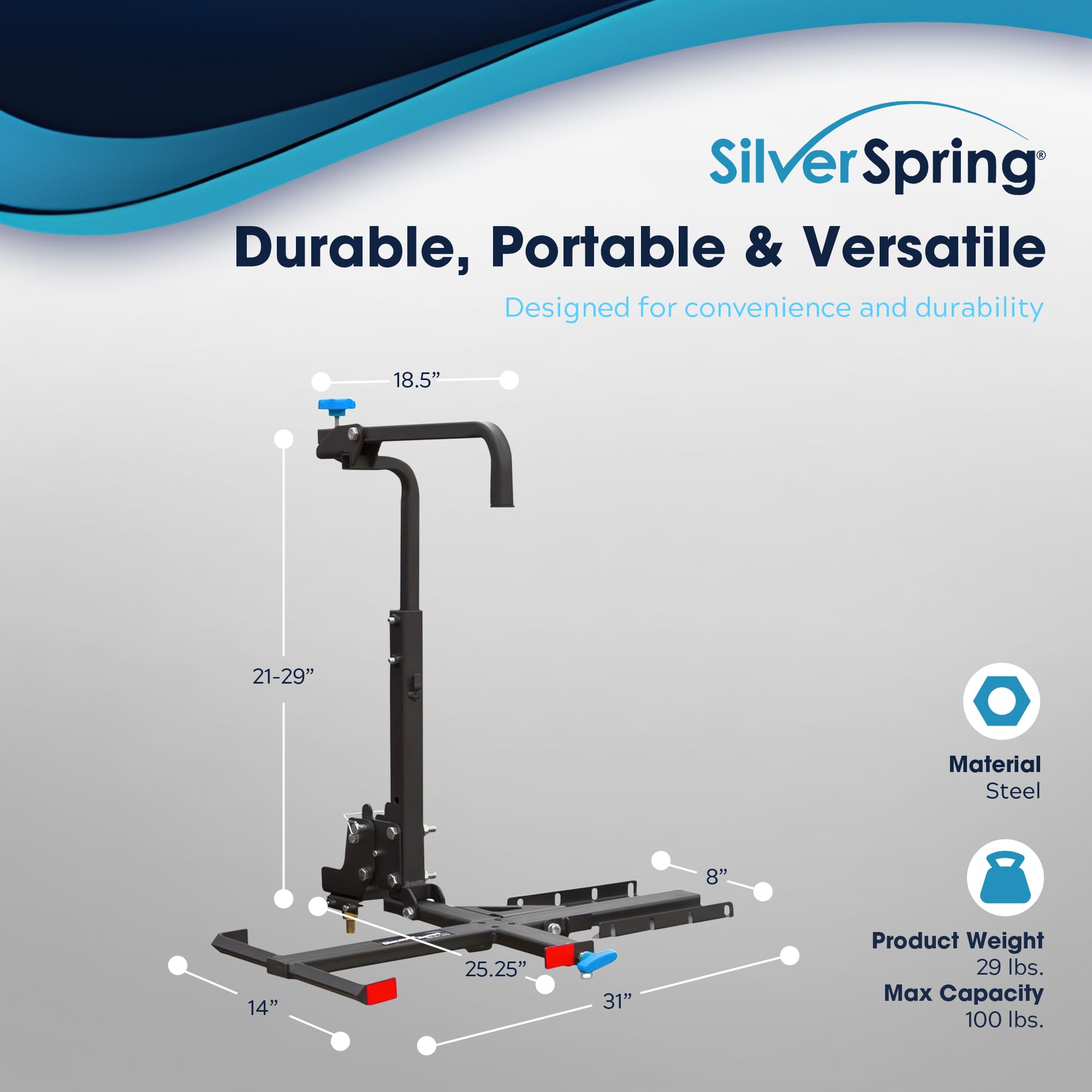 Manual Wheelchair Carrier Tilting Platform 100 lb Capacity Silver Spring product thumbnail 5