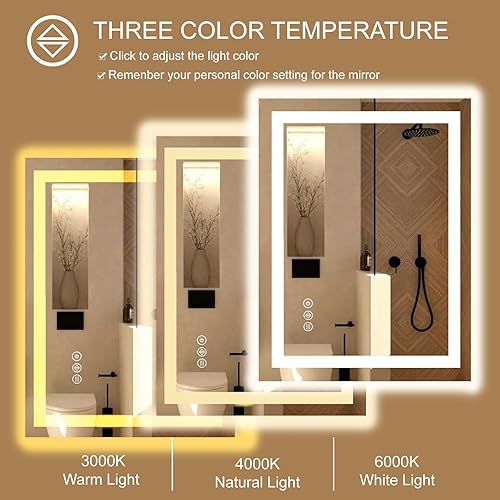 Miniatura 3 de Espejo de baño LED de 24 x 32 con luces, espejo de tocador de baño con retroiluminación y luz delantera, LED regulable continuo para baño,
