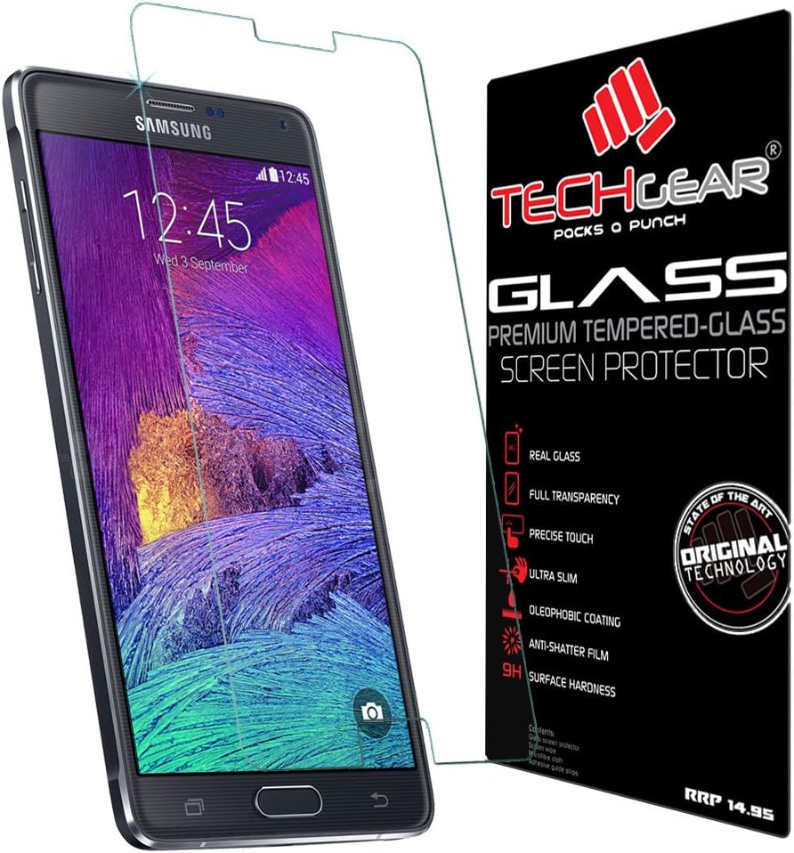 TECHGEAR Screen Protector for Galaxy Note 4 (SM-N910 Series) - GLASS Edition Genuine Tempered Glass Screen Protector Guard Cover Compatible with Samsung Galaxy Note 4