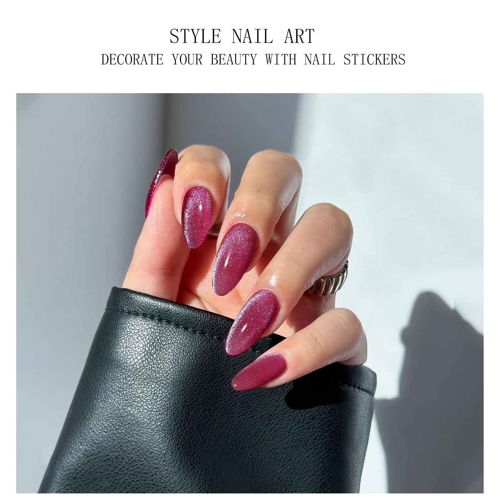 JMEOWIO Gel Nail Stickers Red Pink Cat Eyes Semi Cured Gel Nail Strips Wraps UV/LED Nails Art Design Decoration Accessories - Image 2