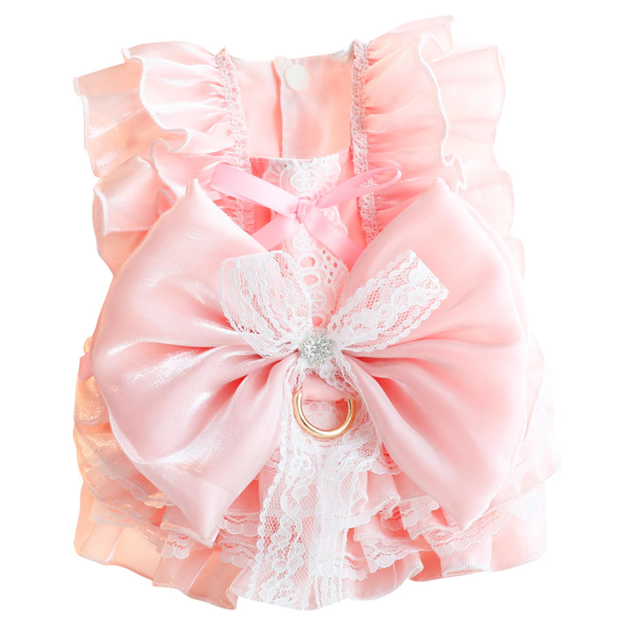Cat Dress with Lace & Pearl Bow Dress for Cat Dog Soft Cotton Dog Princess Ruffle Pet Outfit for Small Pets (L)