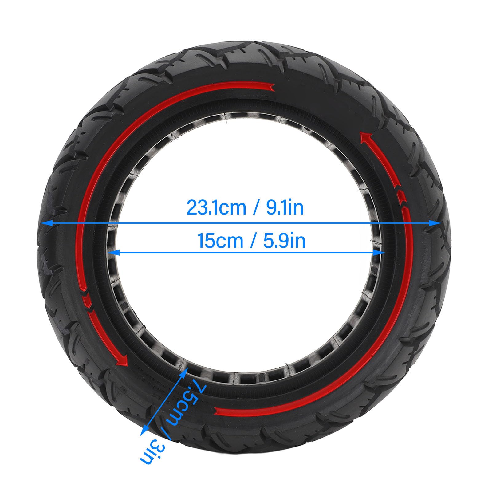 10inch Scooter Solid Tire, 23.1cm/9.1in Outer 15cm/5.9in Inner 7.5cm/3in Tire Thickness 10x3 255x80 80/65 6.5 Red Line Universal for KUGOOScooter