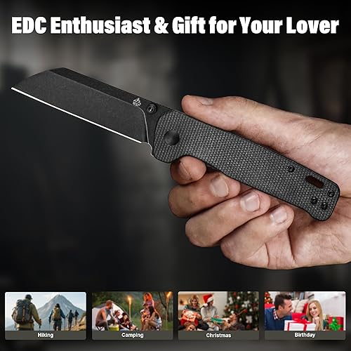 Miniatura 7 de QSP Penguin - Cuchillo de bolsillo, hoja D2, varias opciones de mango (hoja de acabado satinado de 2 tonos, mango de cobre)