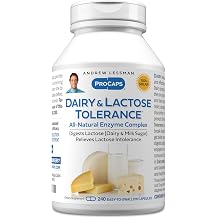 ANDREW LESSMAN Dairy and Lactose Tolerance 240 Capsules - Enhances Natural Digestion of Dairy and Lactose. Mild, Powerful, All-Natural Enzymes Help Avoid GI Discomforts in Digestion. No Additives
