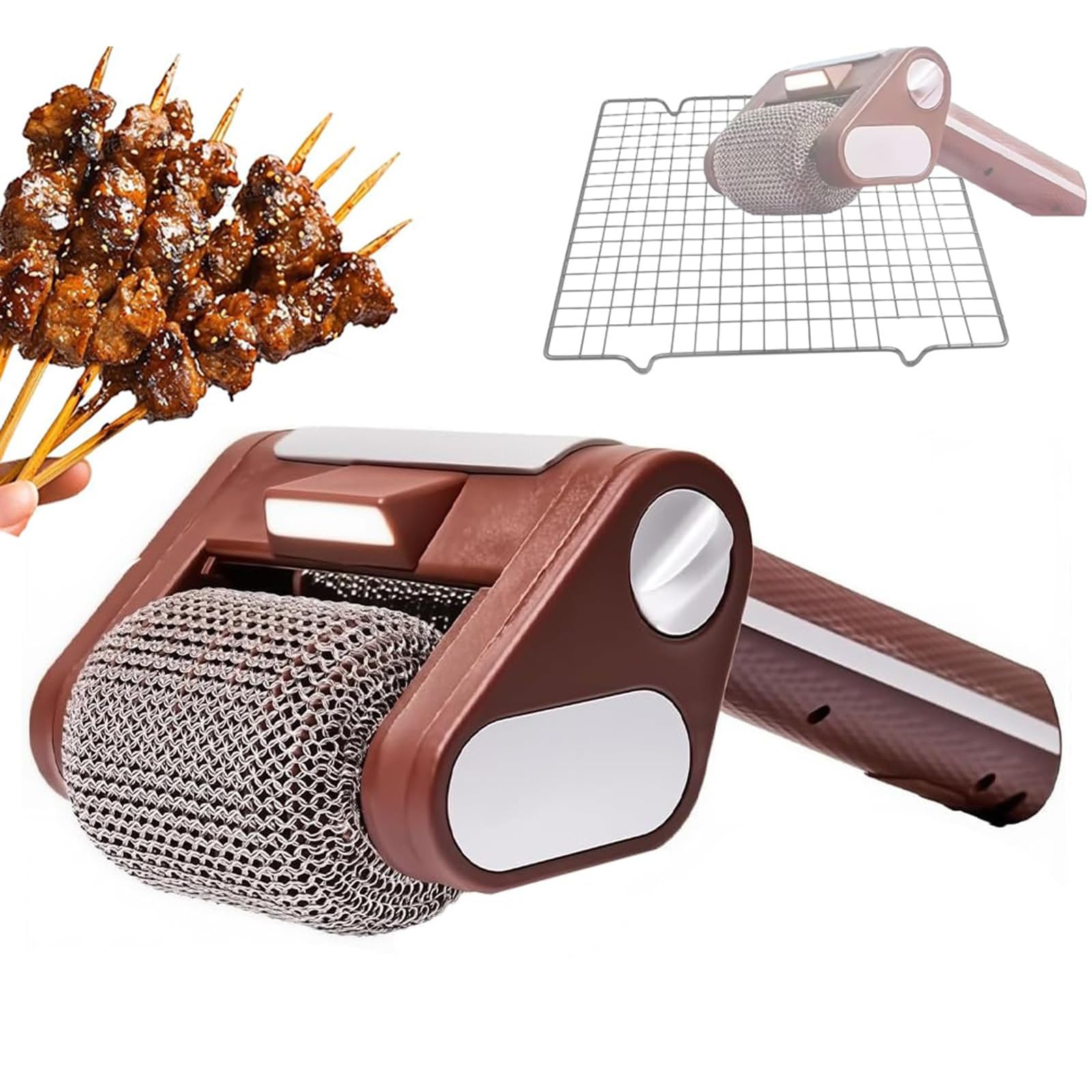 Spazzola elettrica senza fili per griglia, rullo di potenza 350 giri/min, detergente senza setole con luci LED, ricaricabile in acciaio inox 304 per barbecue e cucina
