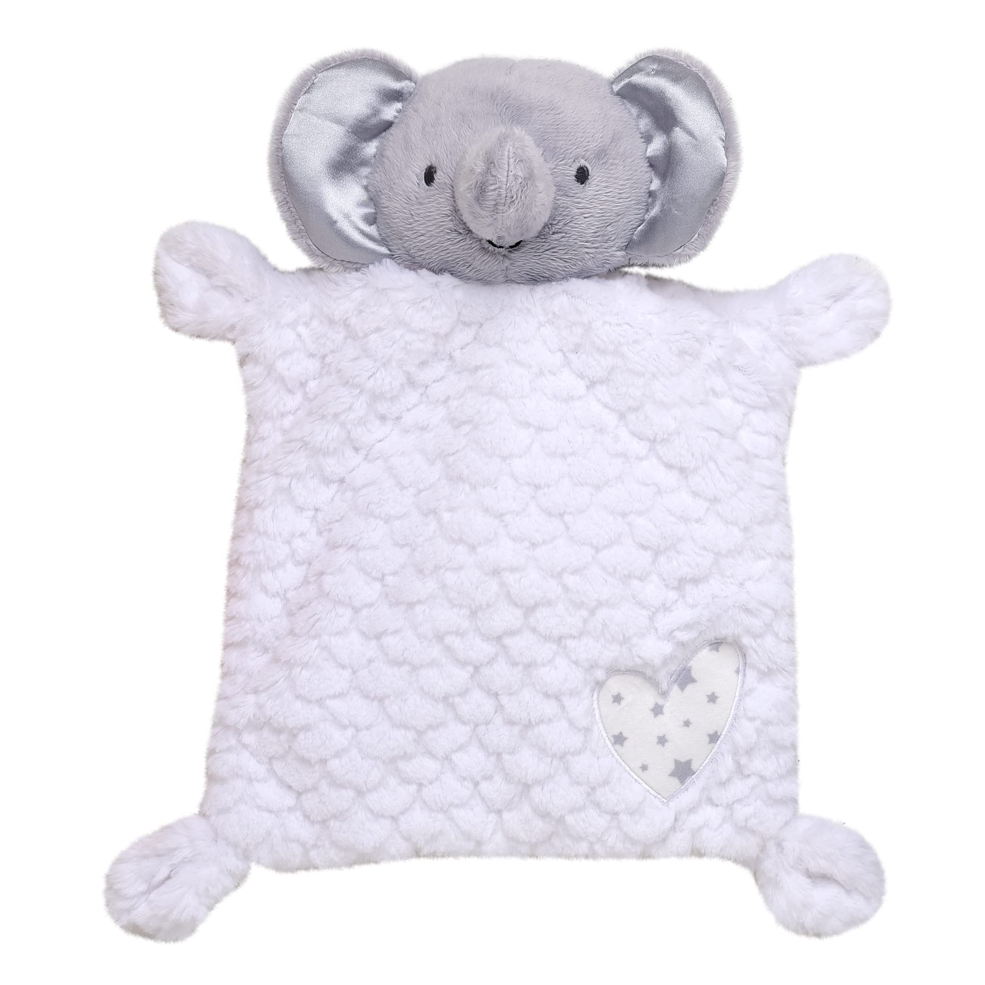 Baby Starters Elephant Plush Snuggle Security Blanket with Embroidery and Knotted Corners (White/Grey Heart, 10 inch)