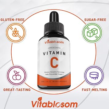 Vitablosom Liposomal Vitamin C 2000mg Liquid for Adults, High Absorption VIT C, Maximize Vitamin C, Immune System & Antioxidant Support, 60ML (1 Bottle)