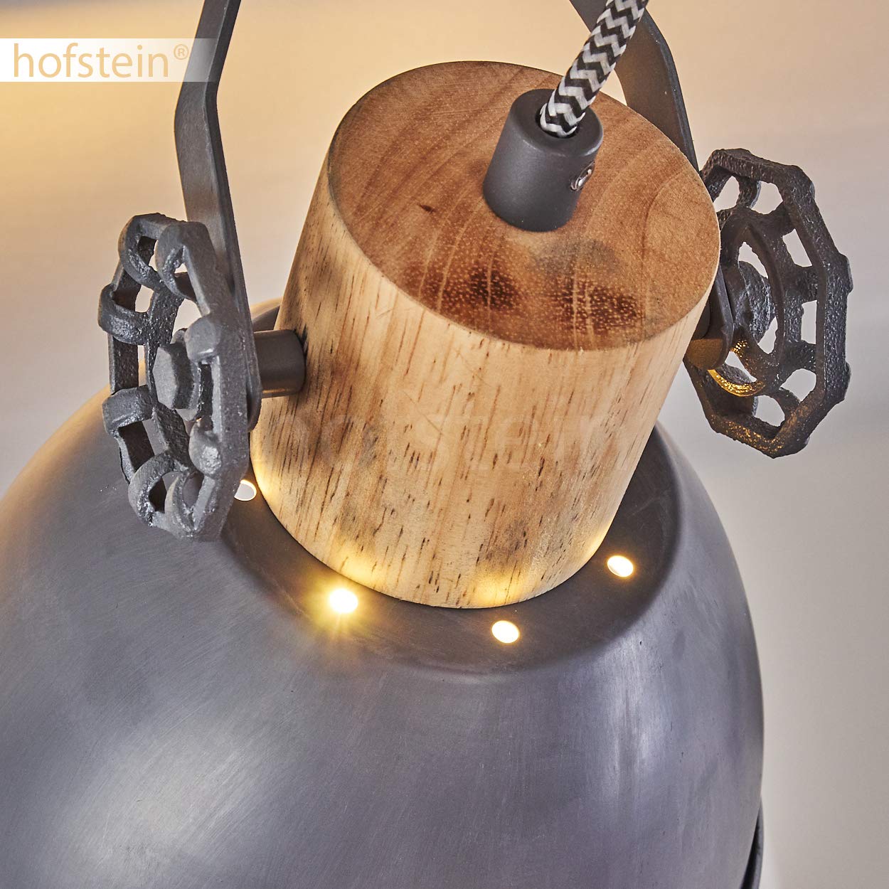 HOFSTEIN Deckenleuchte Orny, verstellbare Deckenlampe aus Metall/Holz in Grau/Weiß/Natur, moderne Leuchte im Industrial/Retro/Vintage-Design, 3 x E27, Wohnzimmer, Esszimmer, Schlafzimmer, Küche