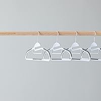 Vista 6 de Yaxa Basics Perchas de plástico con revestimiento de goma antideslizante que ahorran espacio con gancho giratorio de 360°, delgado, gris, paquete