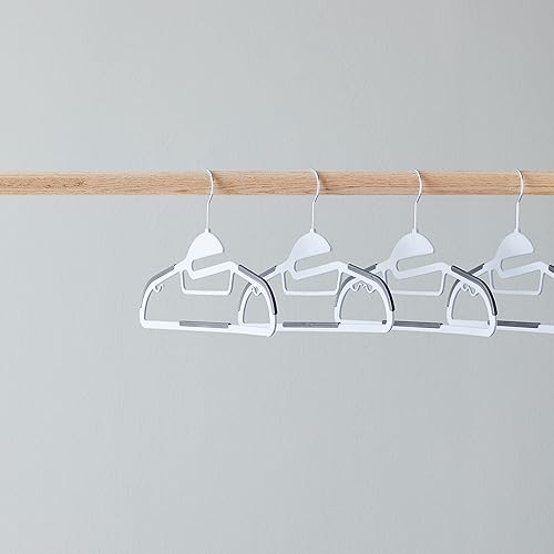 Miniatura 6 de Yaxa Basics Perchas de plástico con revestimiento de goma antideslizante que ahorran espacio con gancho giratorio de 360°, delgado, gris, paquete