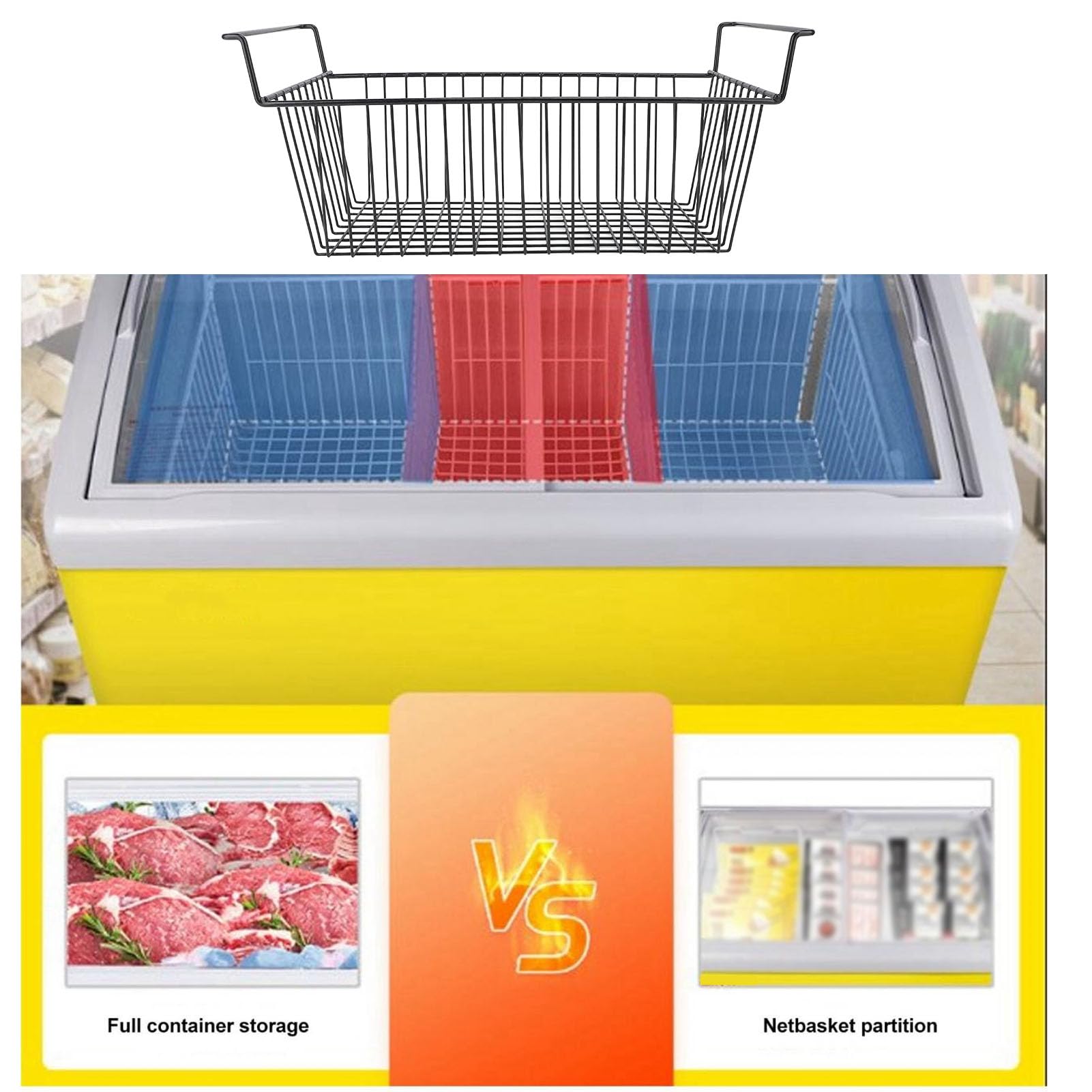 Zerodis Steel Wire Freezer Organizer Bins 4 Pack, Stackable Chest Deep Freezer Basket With Handle For 7 Cu.Ft Freezer, Storing Food With Easy To (L70cm X W30cm X H27cm(8.5cm Handle)) on Fridge.com - View 5