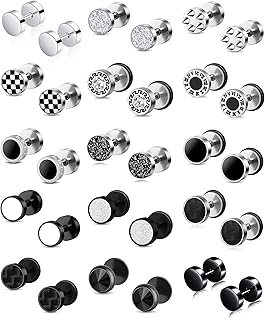 15 Pairs Fake Gauge Earrings Stainless Steel CZ Barbell Cartilage Stud Earrings Set Plug