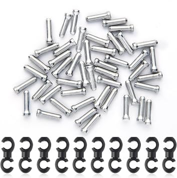 Bike Cable End Caps, Bike Cable Clasps, Alloy Cable End Crimps,Derailleur Cable End Cap,Bicycle Rotatable S-Hook Clips, Alloy non rusting, Bike Brake Cable End Tips for MTB Road Mountain Bicycle,60PCS