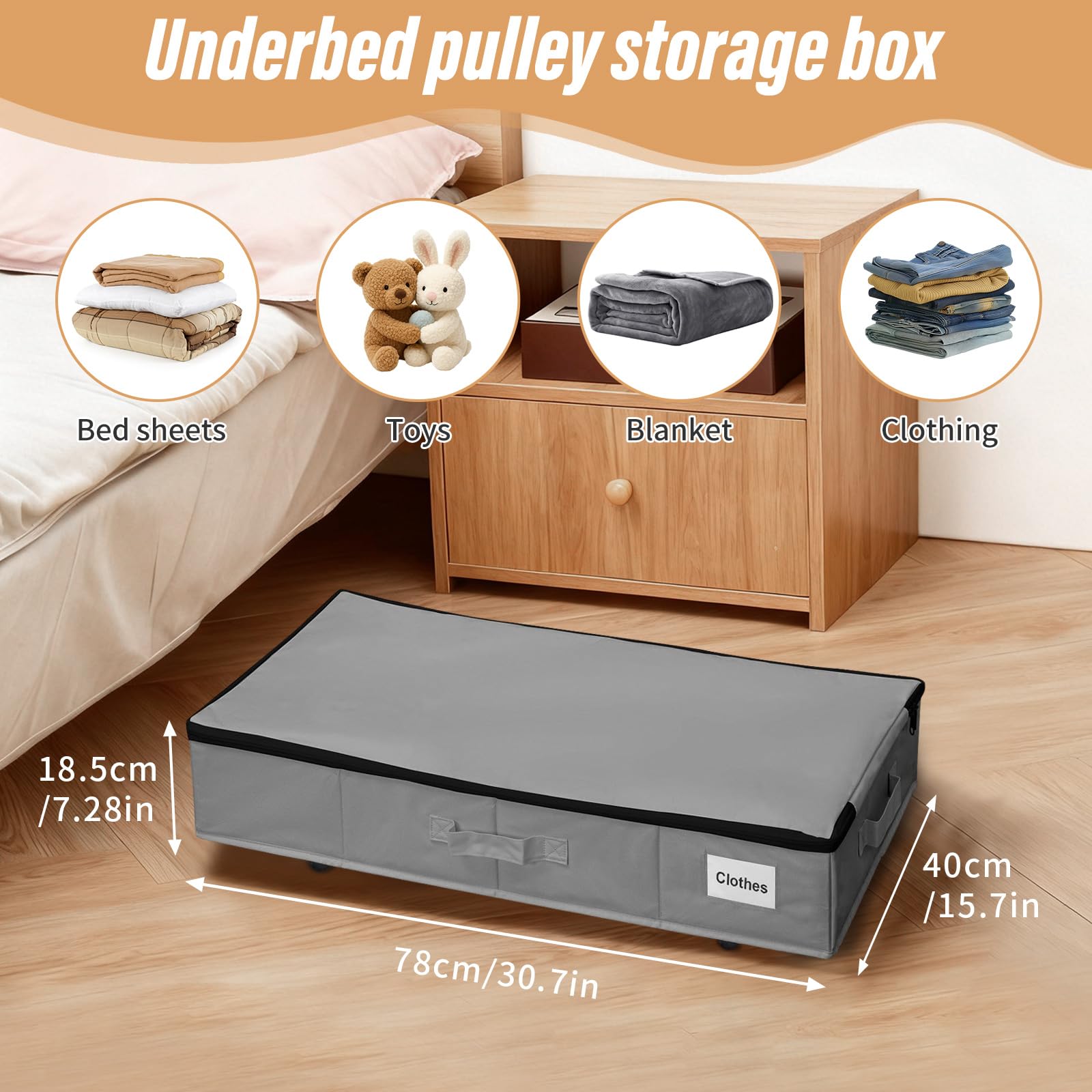 60L 2 Stück Unterbettkommode groß mit 6 Rollen, Wasserdichtes 600D Oxford-Gewebe Unterbett Aufbewahrungsbox, Staubdicht Bettdecken Aufbewahrung für Kleidung