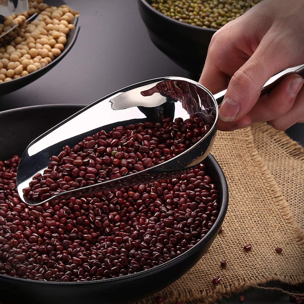 Pala de hielo de acero inoxidable, pala de alimentos, pala de frutas secas, pala de harina de arroz, pala de soja, pala de carga seca, plata 20,8 x 6,7 cm (8 x 3 pulgadas) (plata 23 x 8,2 cm (9 x 3