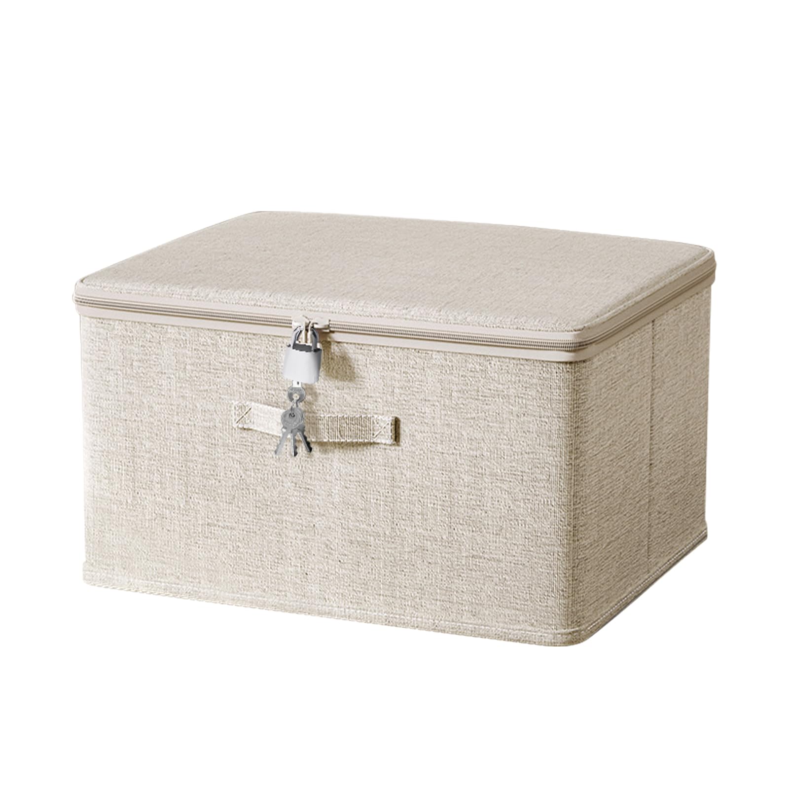 Boîte de rangement pliable ACESOME en tissu beige avec serrure de sécurité