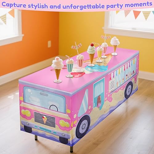 Miniatura 7 de Mantel de fiesta de helado de 6 pies, decoración de fiesta de cumpleaños de helado para baby shower, suministros de fiesta temática de donas