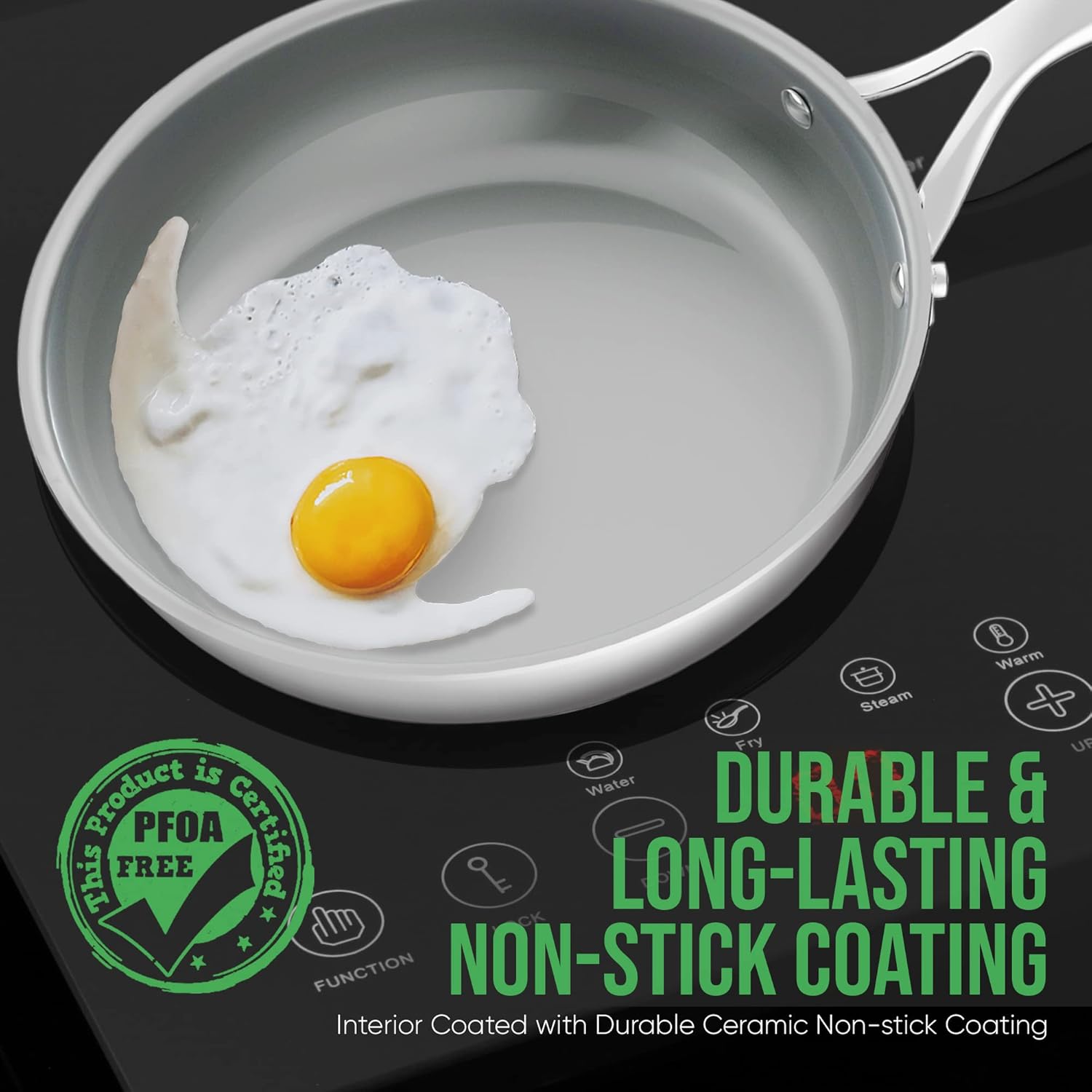 NutriChefKitchen Hollowed Cast Handles - Works w/ Model NCSSX45 9.5'' Large Fry Pan - PFOA/PFOS Free Stainless Steel Stain-Resistant Frying Pan Kitchen Cookware w/Durable Ceramic Non-Stick Coating