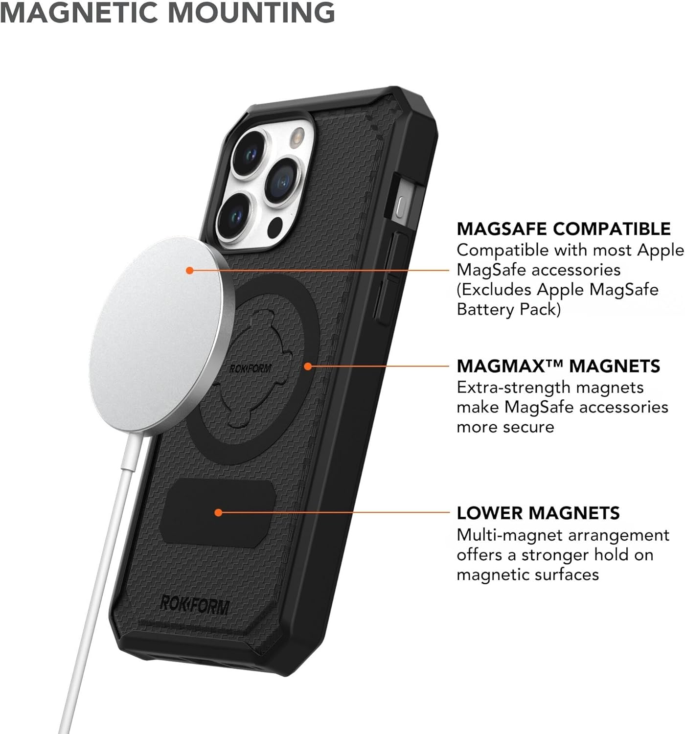 Rokform - iPhone 15 Pro Max Rugged Case + Magnetic Windshield Suction Phone Mount