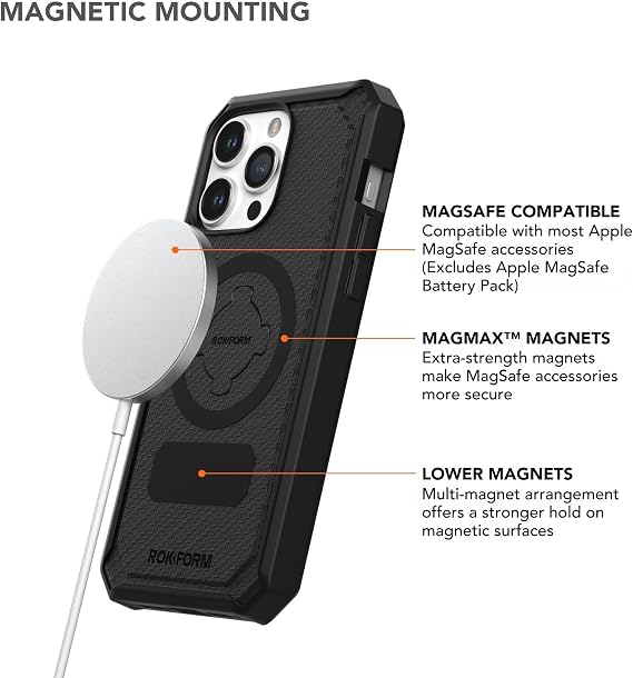 Rokform - iPhone 15 Pro Max Rugged Case + Magnetic Windshield Suction Phone Mount