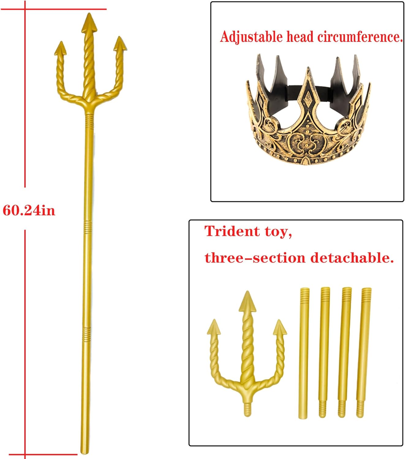 Adults Poseidon Costumes for Men Neptune God King of The Sea 5 Pcs Set Halloween Party Cosplay