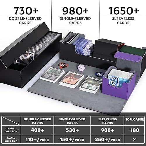 Miniatura 3 de ZLCA Caja de cartas para tarjetas MTG TCG, más de 1500 tarjetas coleccionables premium con bandeja de dados, con 3 fundas para tarjetas para más de