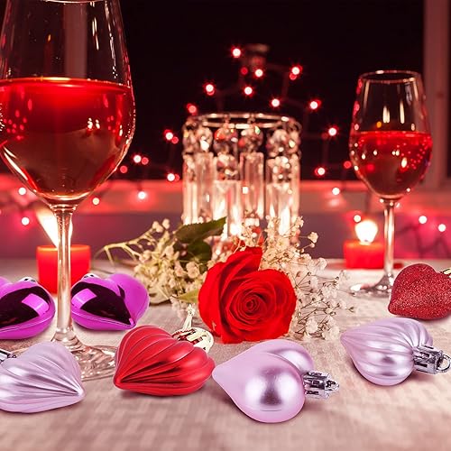 Miniatura 5 de Elcoho 48 adornos colgantes en forma de corazón, rosa, plástico, día de San Valentín, Navidad, Año Nuevo, boda, aniversario