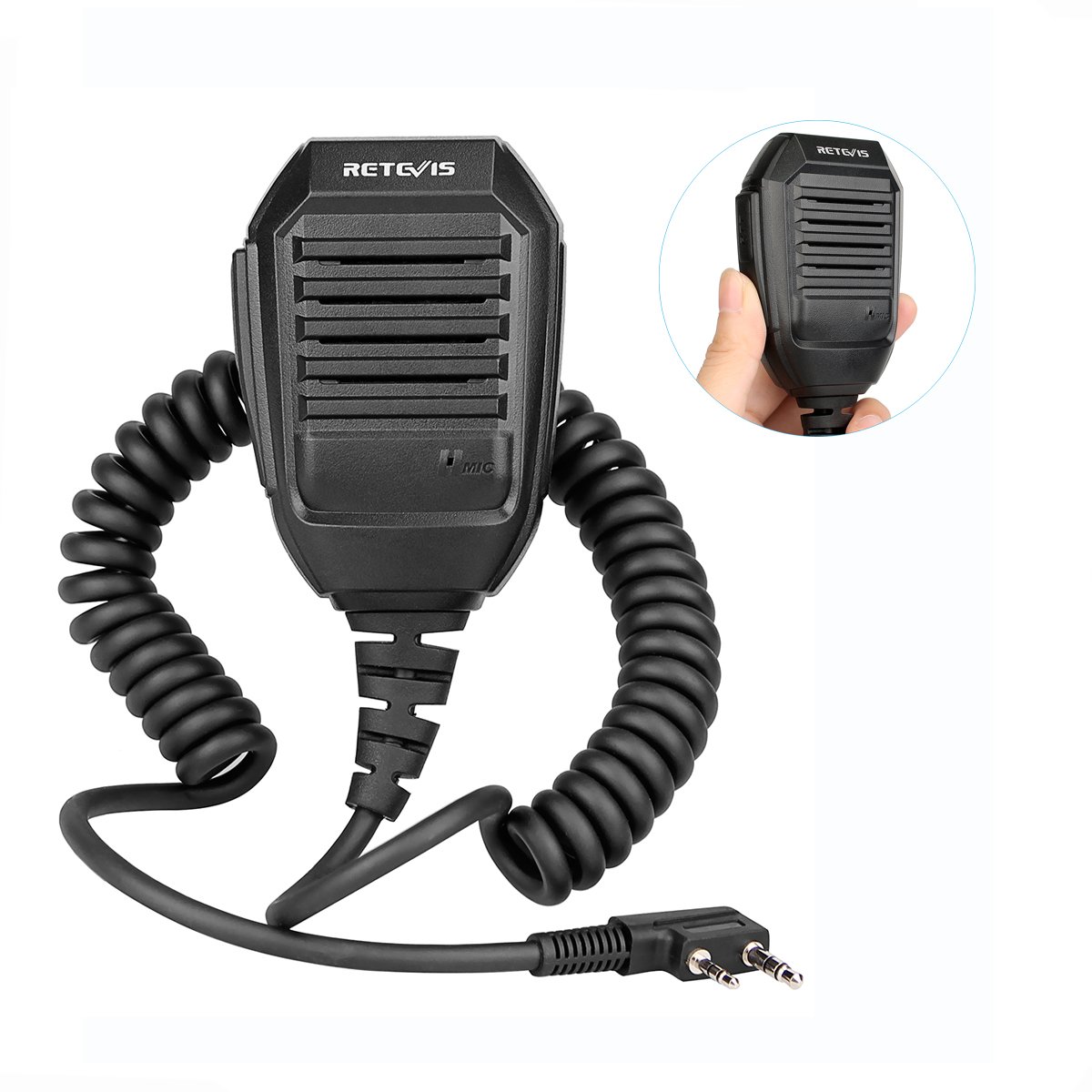 Retevis Talkie Walkie Haut-Parleur Microphone, 2 Pin Éloigné Épaule Microphone Compatible avec BF-888S baofeng uv-5r BF-88E RT24 RT27 RT22 RT28 RT618 RT619 (1 pcs)