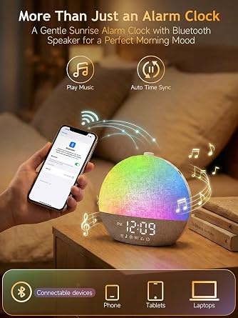 Sunrise Alarm Clock with Wake Up Light,White Noise Machine with 30 Soothing Sounds,Dimmer Digital Alarm Clock Bedside Night Light 17 Colors,20 Brightness Levels,Sleep Timer for Bedroom Bedside [Energy Class G]