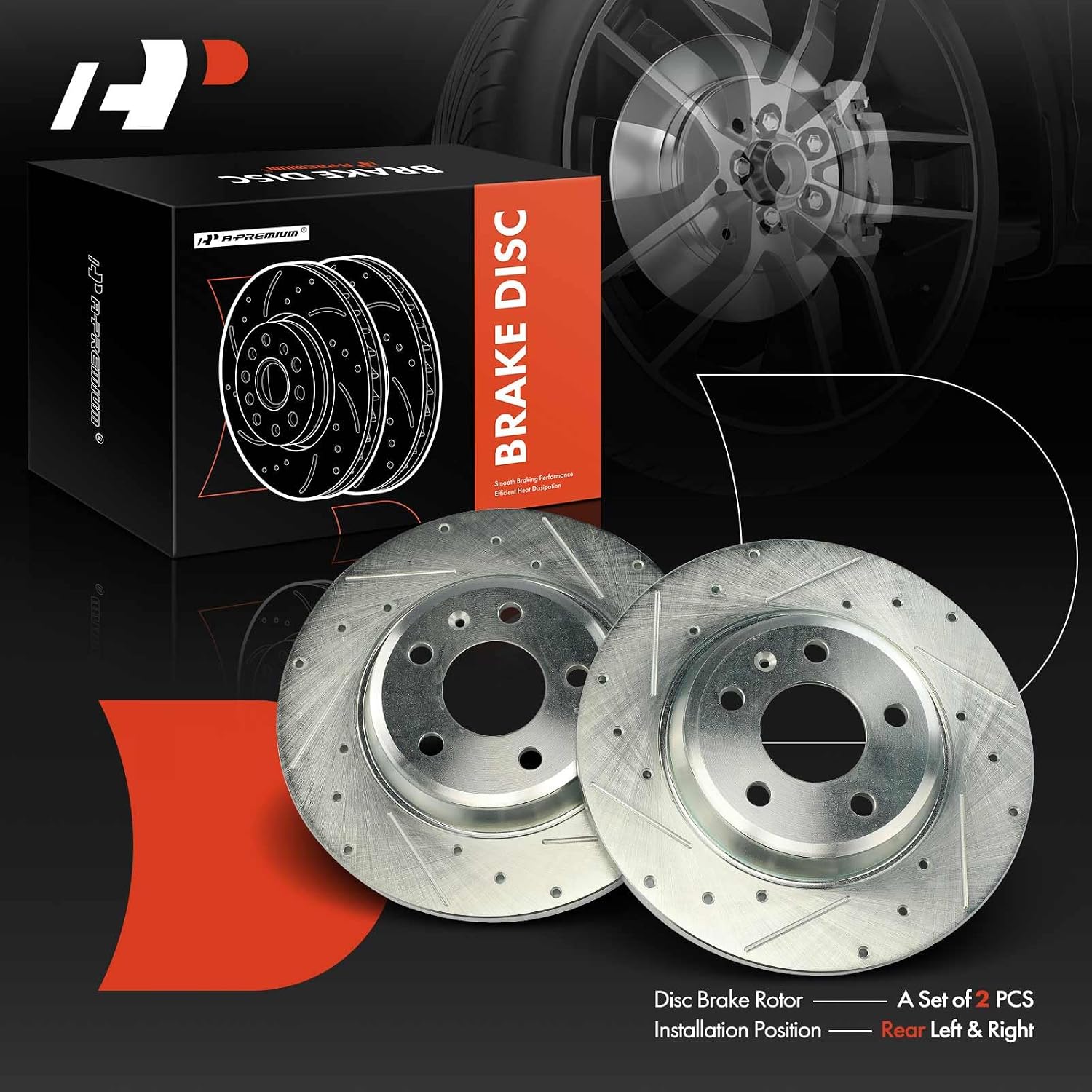 A-Premium 11.80 inch (299.9mm) Rear Drilled and Slotted Disc Brake Rotors Compatible with Select Audi Models - A4/A4 Allroad/A4 Quattro, Q5, A5/A5 Quattro/A5 Sportback, A6/A6 Quattro, 2-PC Set
