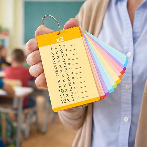 Miniatura 4 de Geyee 52 tarjetas flash de multiplicación para 1er a 3er grado con 4 marcadores de borrado en seco y 4 anillos, tarjetas flash matemáticas, tarjetas