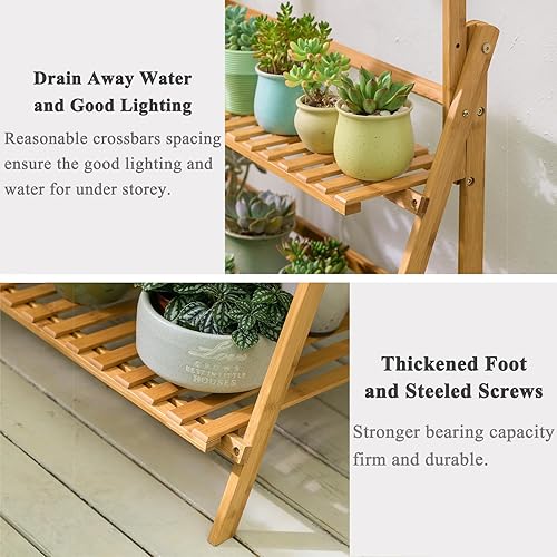 Miniatura 16 de COPREE Soporte de bambú para plantas colgantes de 2 niveles, estantes para macetas de flores, estante organizador de macetas múltiple, estante