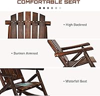 Vista 5 de HOMEDIARY Silla mecedora Adirondack de madera, silla mecedora de troncos para patio al aire libre con diseño de madera de rejillas, respaldo alto