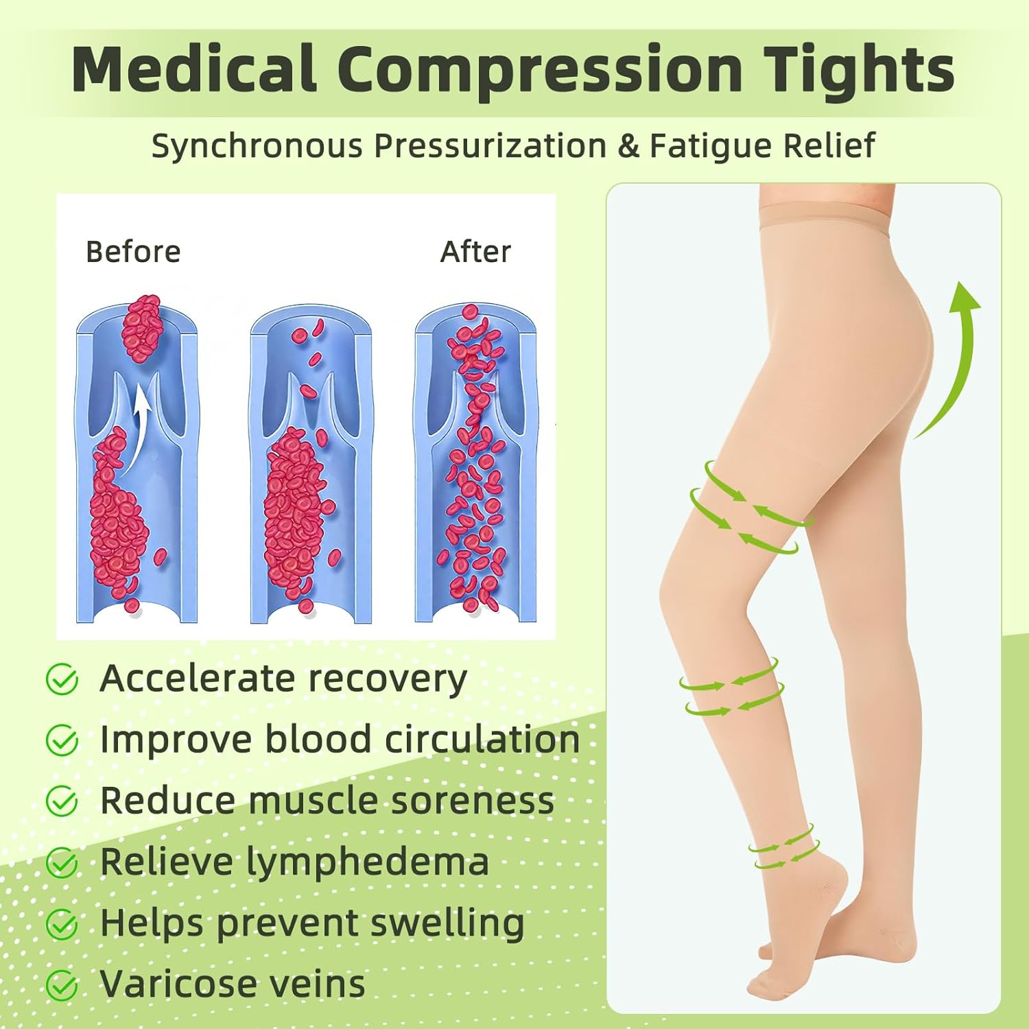 Compression Pantyhose for Women & Men, 2 Pairs 15-20mmHg Medical Graduated Compression Stockings Leggings - Image 4