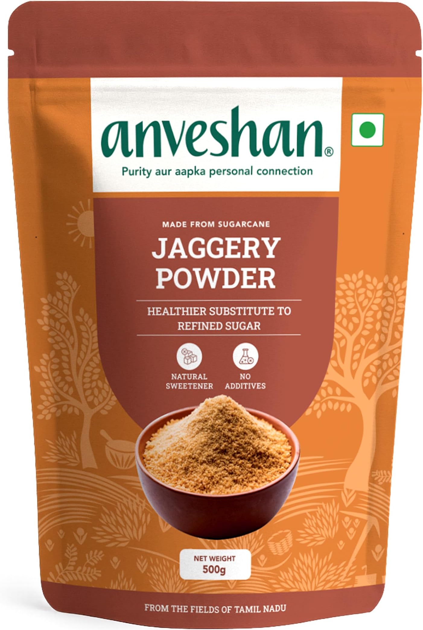 Anveshan Premium Jaggery Powder - 500g | Healthy Sugar Subsitute | Crushed Granular | Hand Crushed Jaggery Powder from Jaggery Block