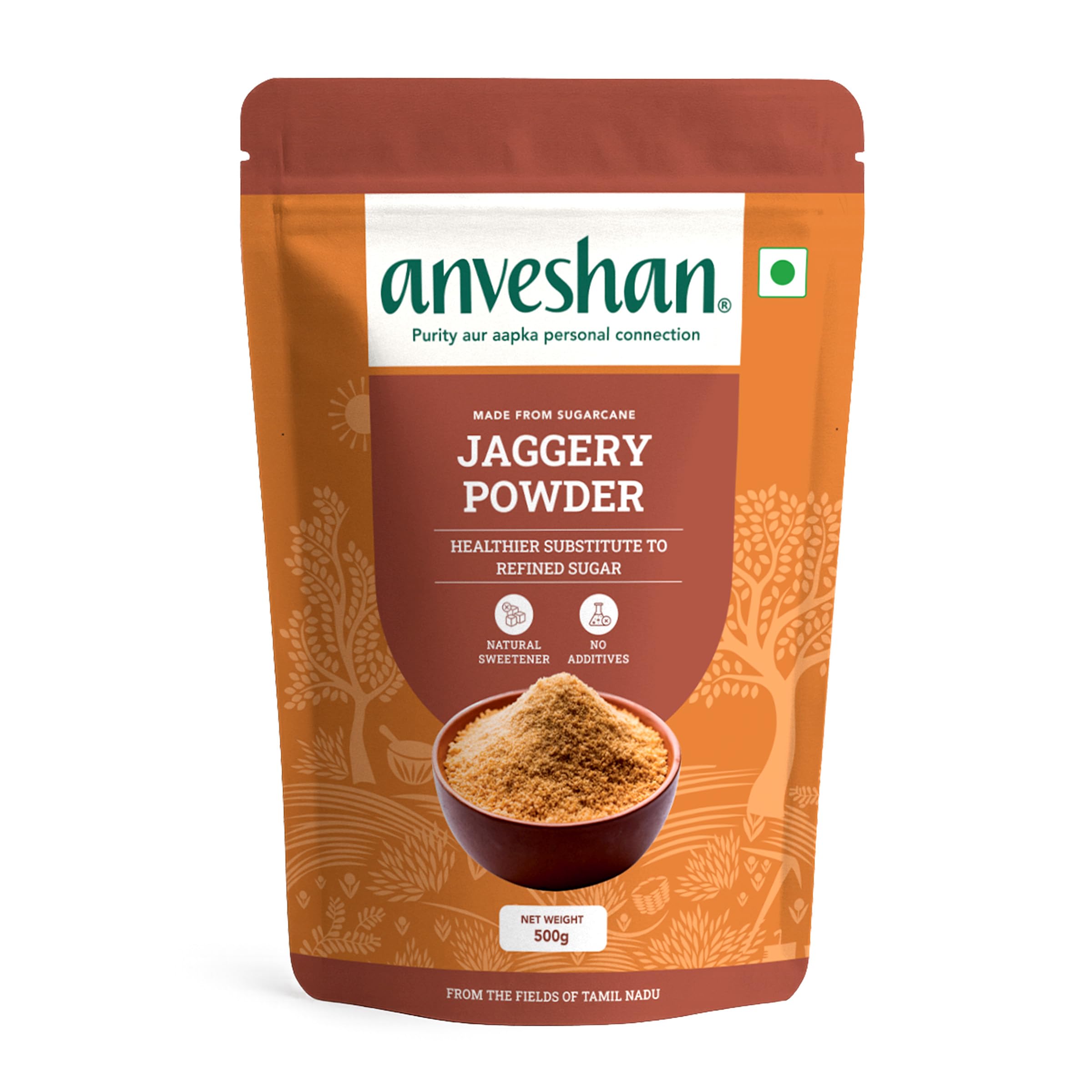 Anveshan Premium Jaggery Powder - 500g | Healthy Sugar Subsitute | Crushed Granular | Hand Crushed Jaggery Powder from Jaggery Block