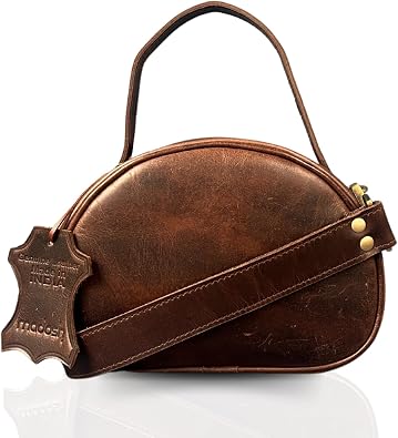 Madosh Womens Genuine Leather Handbag Purse Minimalist Small Crossbody Bag with Detachable Strap & Top Handle